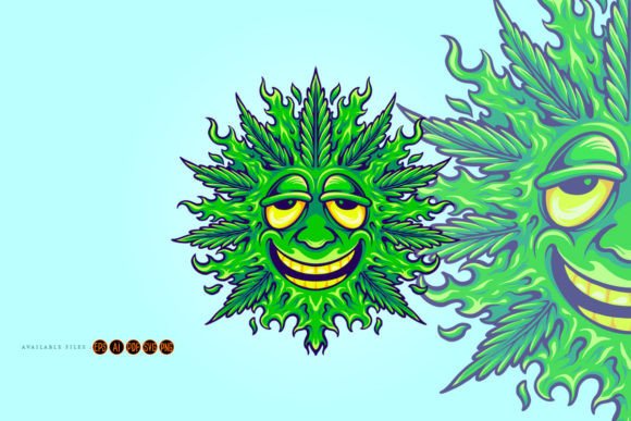 Adorable Cannabis Art: Weed Leaf Cute Emoji Smile Illustrations