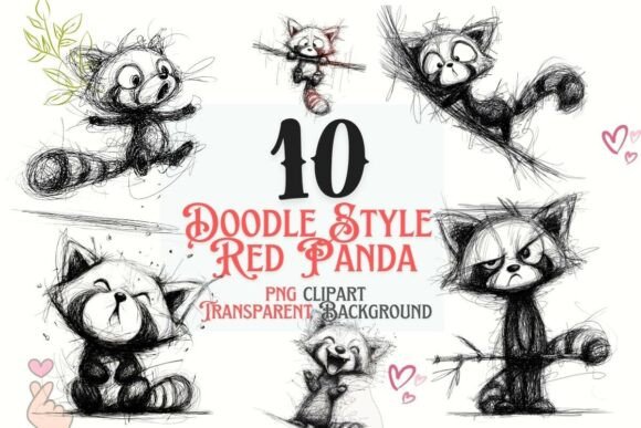 Doodle Red Panda PNG Clipart Bundle: Playful Design Assets