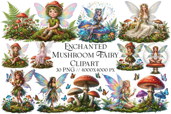 Enchanted Mushroom Fairy Clipart: A Whimsical Design Asset