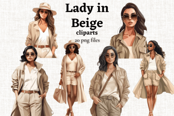 Fashion Girl in Beige Illustrations: A Design Asset for Timeless Elegance