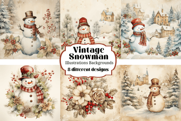 Old Fashioned Snowman Illustrations: Charming Winter Assets