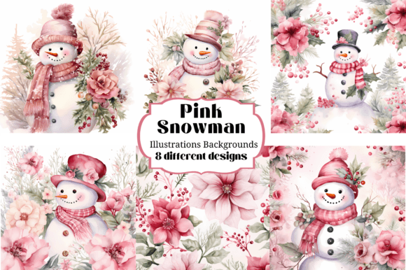 Pastel Pink Snowman Illustrations for Winter Projects