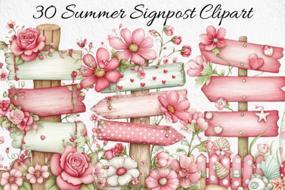 Summer Signpost Clipart: A Whimsical Design Asset