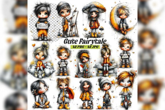 Whimsical Fairytale Characters Clipart S: Enchanting Design Assets