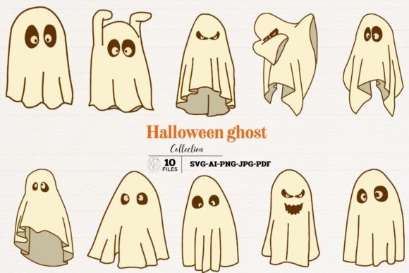 Whimsical Halloween Ghosts: Hand-Drawn Line Illustrations