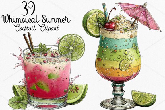 Whimsical Summer Cocktail Clipart: A Design Asset Refresh