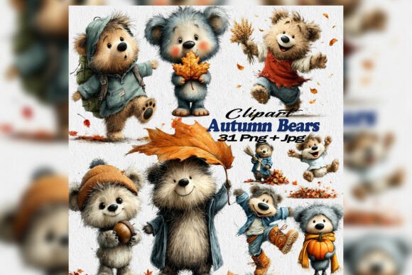 Whimsical Watercolor Autumn Bear Clipart: A Cozy Design Essential